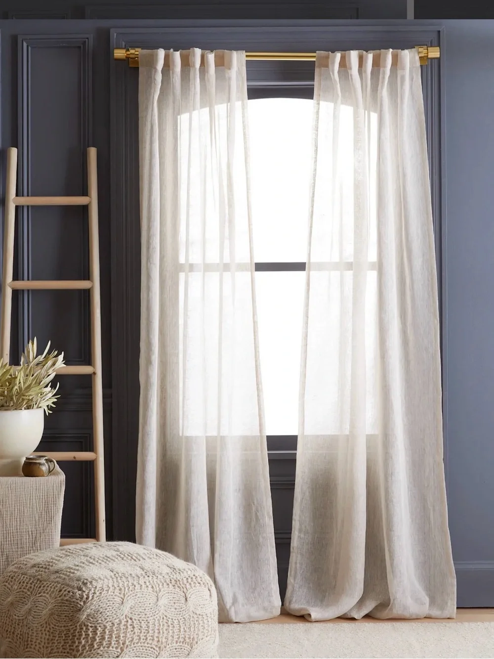Quince Sheer Curtain Panel Set in flax- 48x84